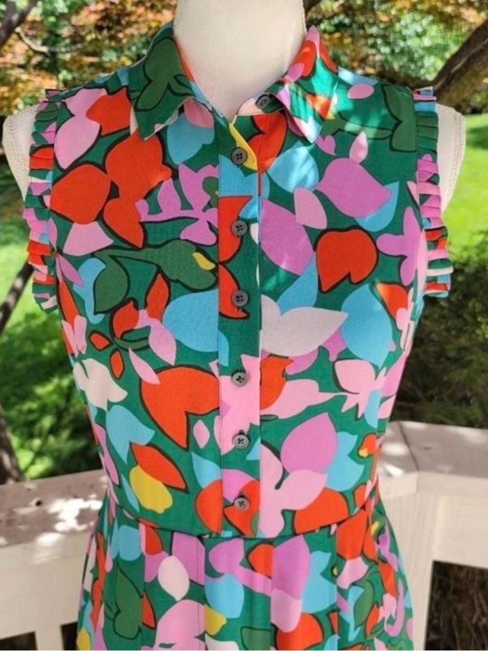 J. Crew Green Floral Sleeveless Midi Dress with Pink & Orange Accents - Picture 4 of 4